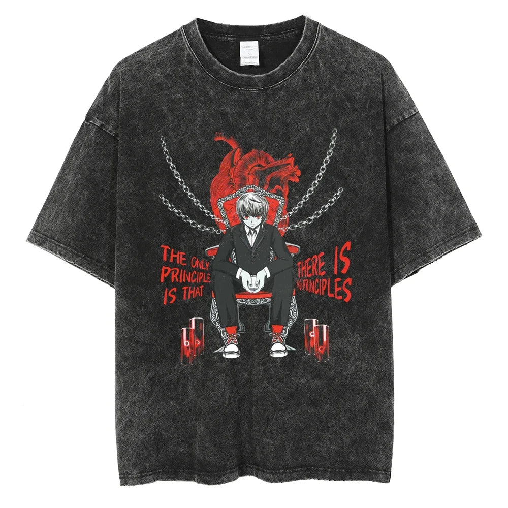 HUNTER×HUNTER T Shirt Kurapika Manga Tshirt Men Women Hip Hop Washed Cotton T-shirt Clothing Summer Short Sleeve Tees Streetwear