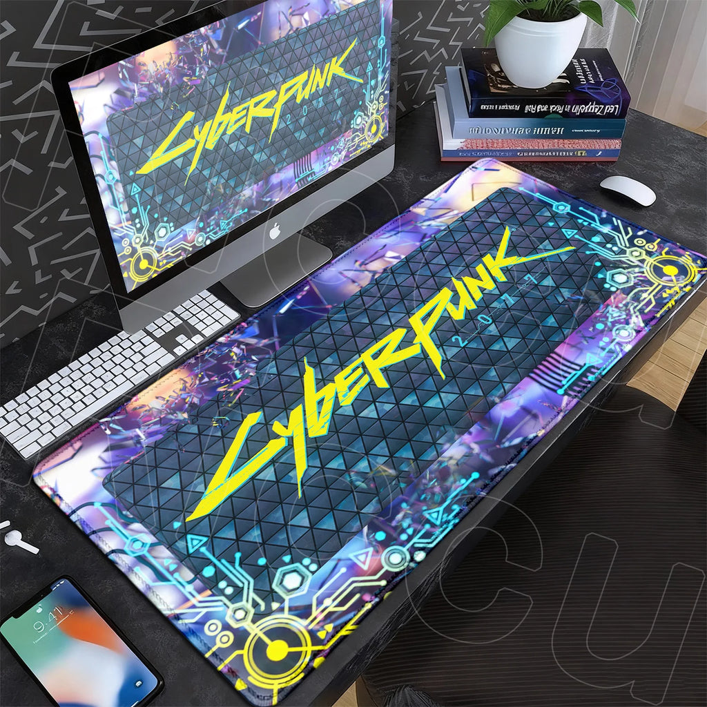 Black Gaming Mousepad XXL Rubber Non-slip Office Deskmat Anime Girl Playmat C-Cyberpunks Style Lock Edge PC Keyboard Accessories