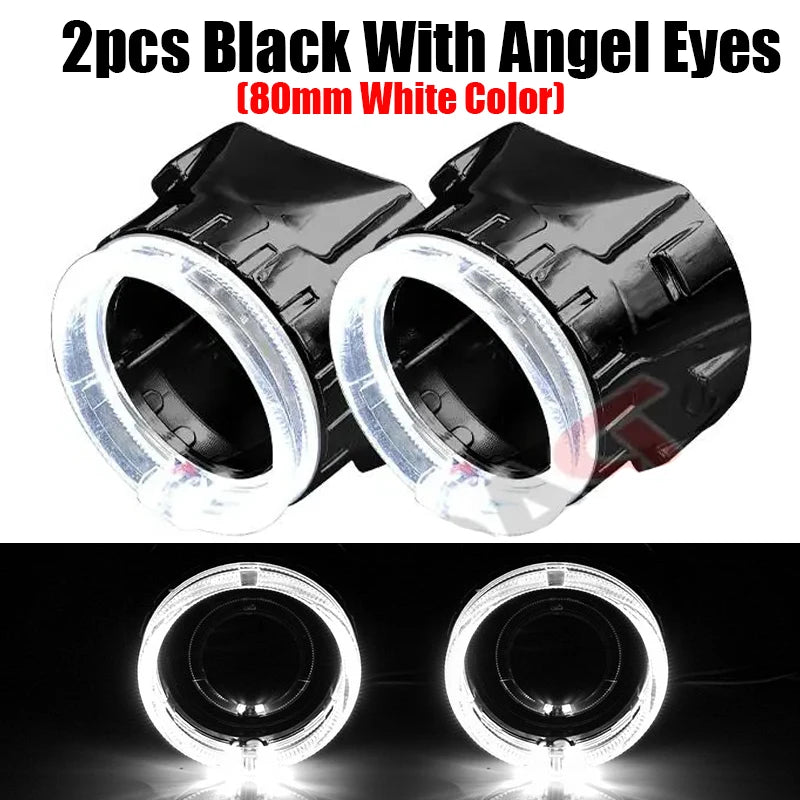 2.5 inch 80mm LED Angel Eyes Projector Shrouds WST Bi-xenon Bi-led Headlight Lenses Cover Mask Car Light Retrofit Accessories