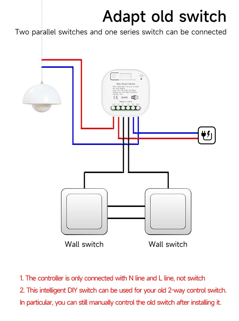 Outdoor Waterproof Smart Light Switch 1/2/3 Gang Tuya WiFi Self Powered No Battery Required with App & Voice Remote Control