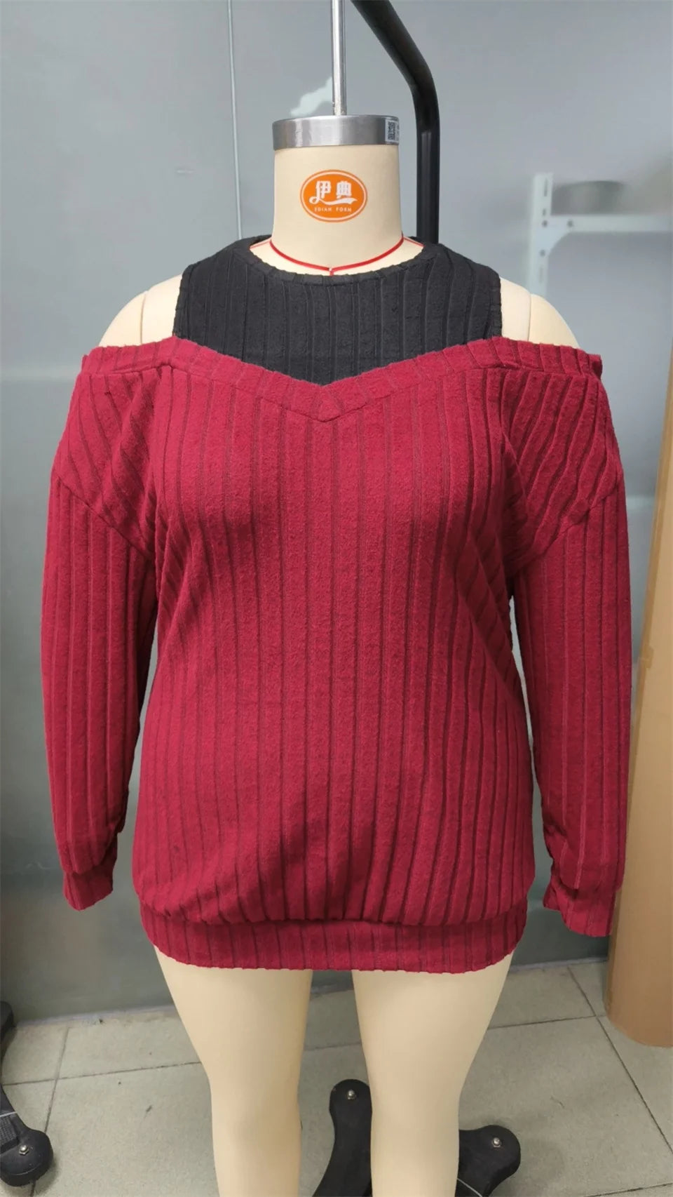 GIBSIE Plus Size Cold Shoulder 2 In 1 Rib-knit Tee Women 2025 Spring Fall Casual Loose O-Neck Long Sleeve T-Shirts Top Female