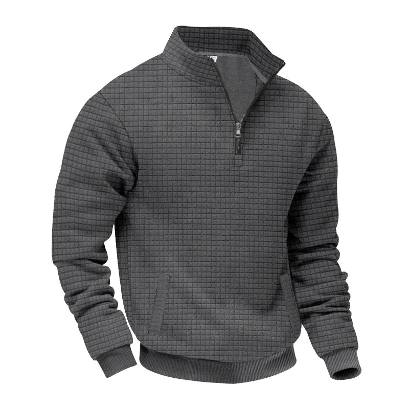 semi-zipper sweater men's autumn and winter jacquard small checkered stand-up collar casual pullover large size sweater