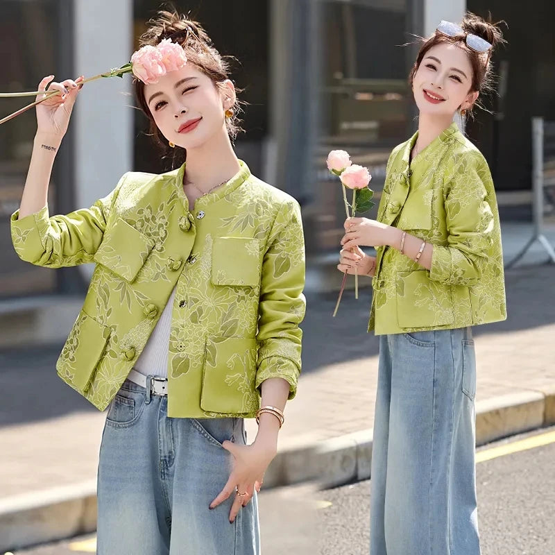 Chinese Style Jacket For Women 2025 Spring New Women Coat Small Fragrance Casual Short Jacket Top Women Embroidery Windbreaker