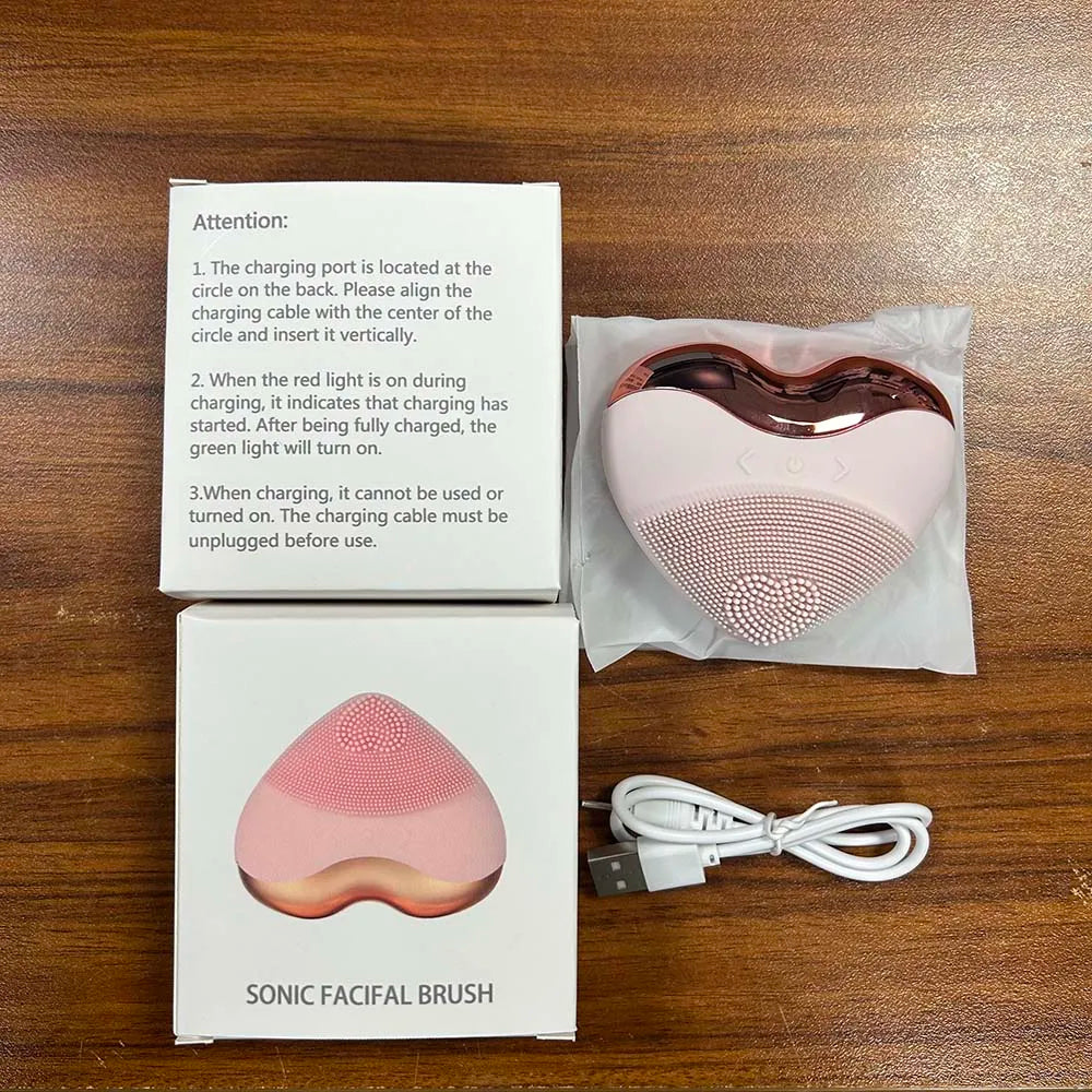 Factory Direct Love Heart Shaped Silicone Waterproof Vibrating Massage Face Cleansing Brush