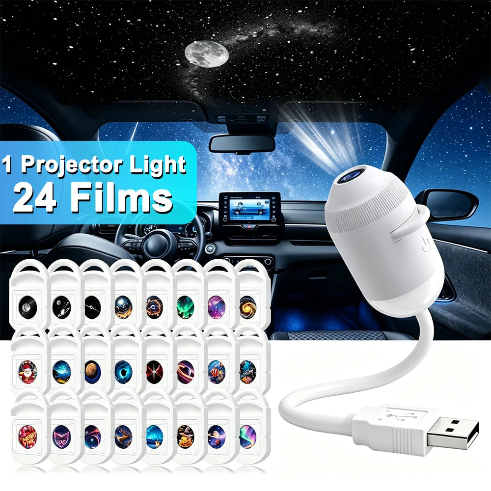 USB Car Interior Roof Star Galaxy Projection Ambient Lighting 360° Adjustable Starry Sky Ambient Projector Light Touch Control