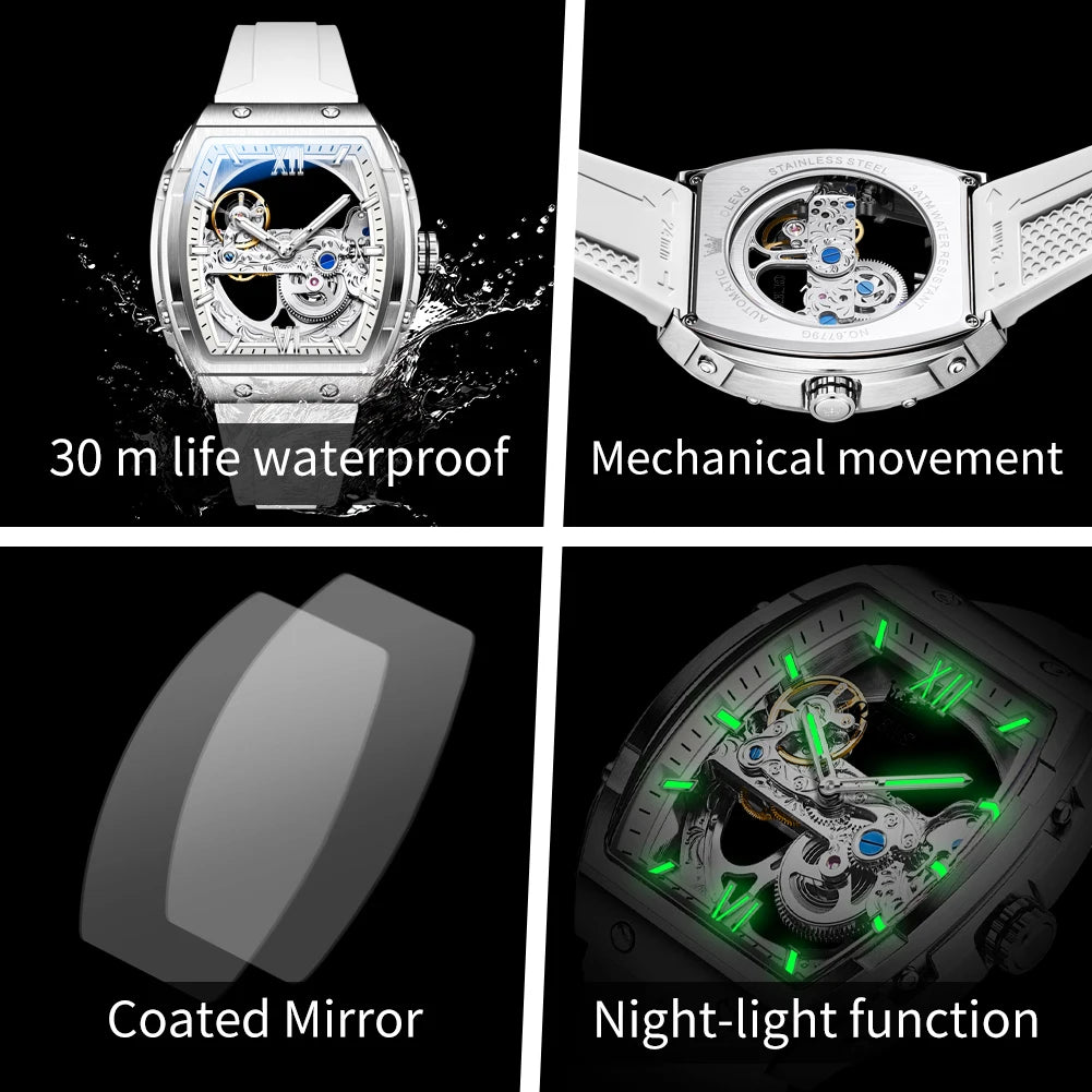 OLEVS 6779 Transparent Hollow Mechanical Men's Watches Fashion Luxury Silicone Strap Waterproof Skeleton Automatic Watch For Man