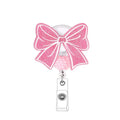 Pink Bow Badge Reel Cute Badge Reel with Alligator Clip ID Badge Holder Funny Sparkly Glitter Retractable Nursing Badge Reels