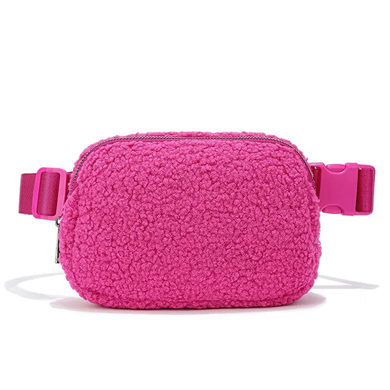 Winter Fleece Belt Bag for Everywhere Women Crossbody Bag White Fanny Pack Bag Small Waist Bag with Adjustable Strap (Ivory)