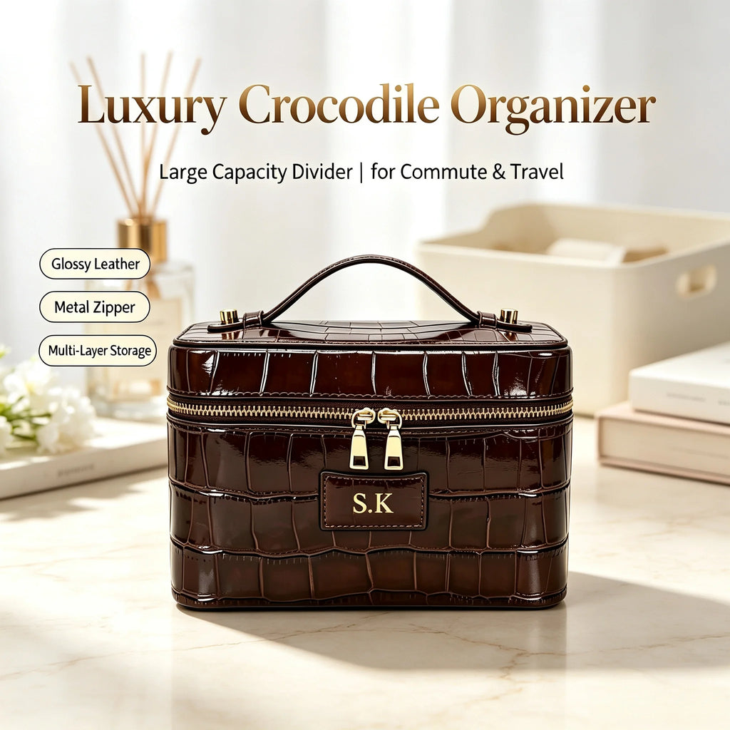 Customized Name PU Leather Cosmetic Bag with Zoned Storage and Large Capacity Travel Toiletry Bag for Autumn Winter New Arrivals