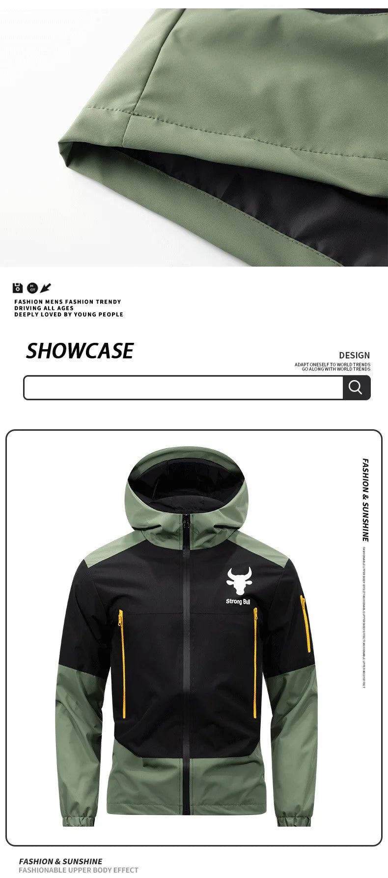 Men's Windproof Waterproof Hooded Jackets Big Pockets High Street Print Outdoor Windbreaker Coat for Hiking Trekking Streetwear