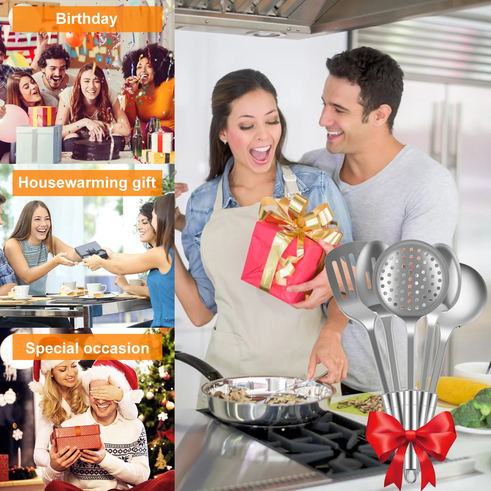 5/10Pcs Kitchen Cooking Utensils Set Durable Stainless Steel Cooking Tool Washable Spoons Spatula Utensils Kitchen Gadgets Tools