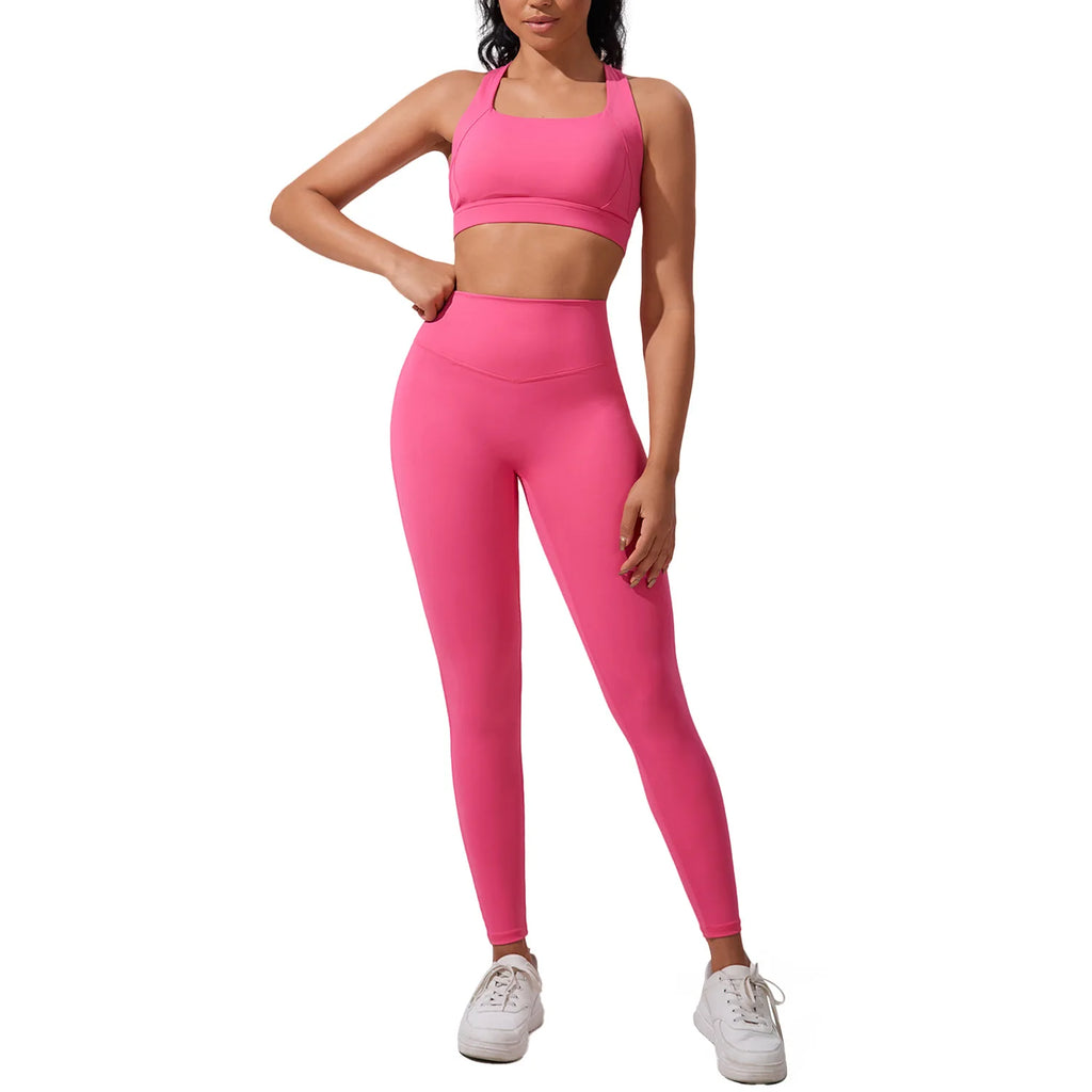 High-Waist Women's Yoga Fitness Suit Set Butt-Lifting Elastic Sports Wear Quick-Dry Tight-Fit Running Gym Dance Fitness