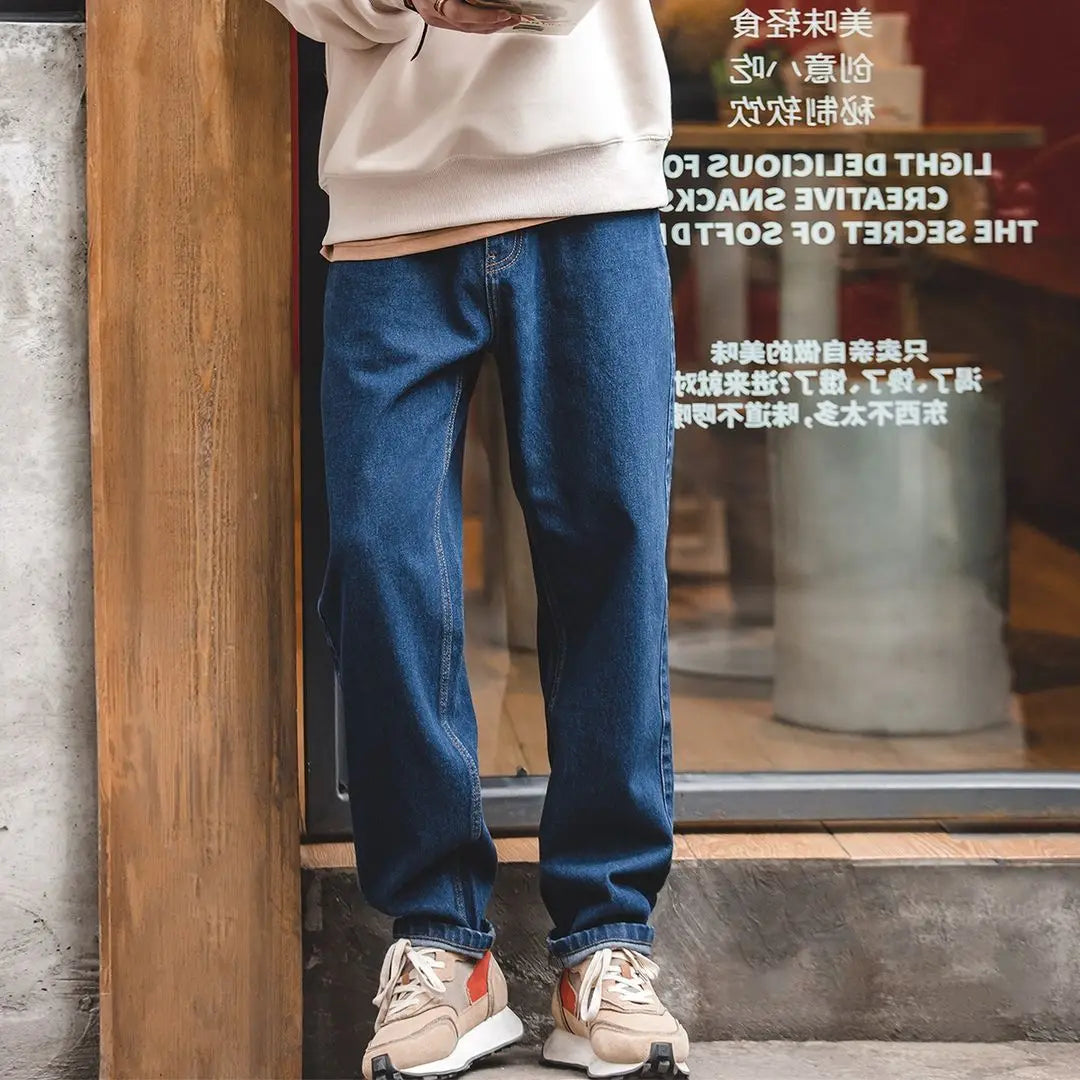 Maden Vintage Washed Denim Jeans 12.8 oz Retro Loose Straight Trousers Baggy Pants Oversize 28-38 Fashion Men’s Clothes 2 Colors