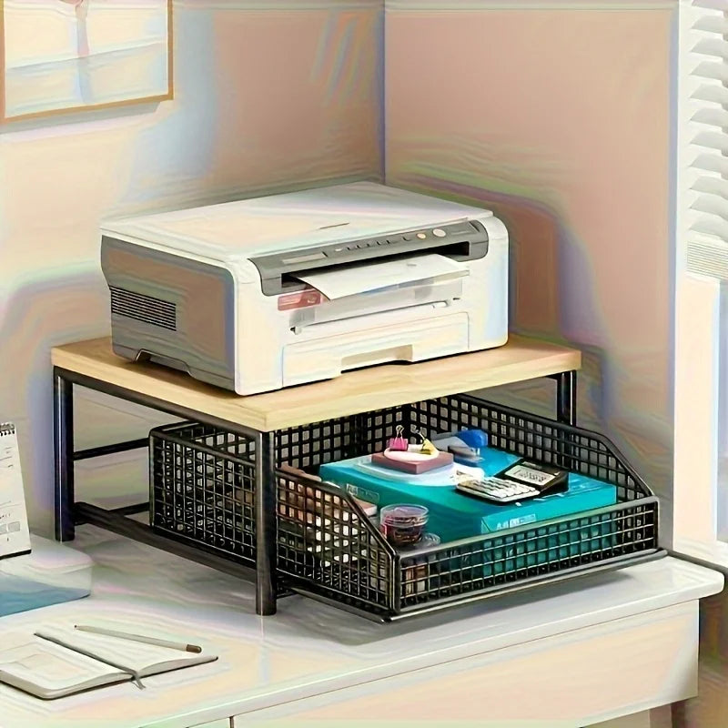Space-Saving Kitchen Countertop Organizer with Drawer & Wire Basket - Sturdy Hardwood  Shelf for Coffee Maker.