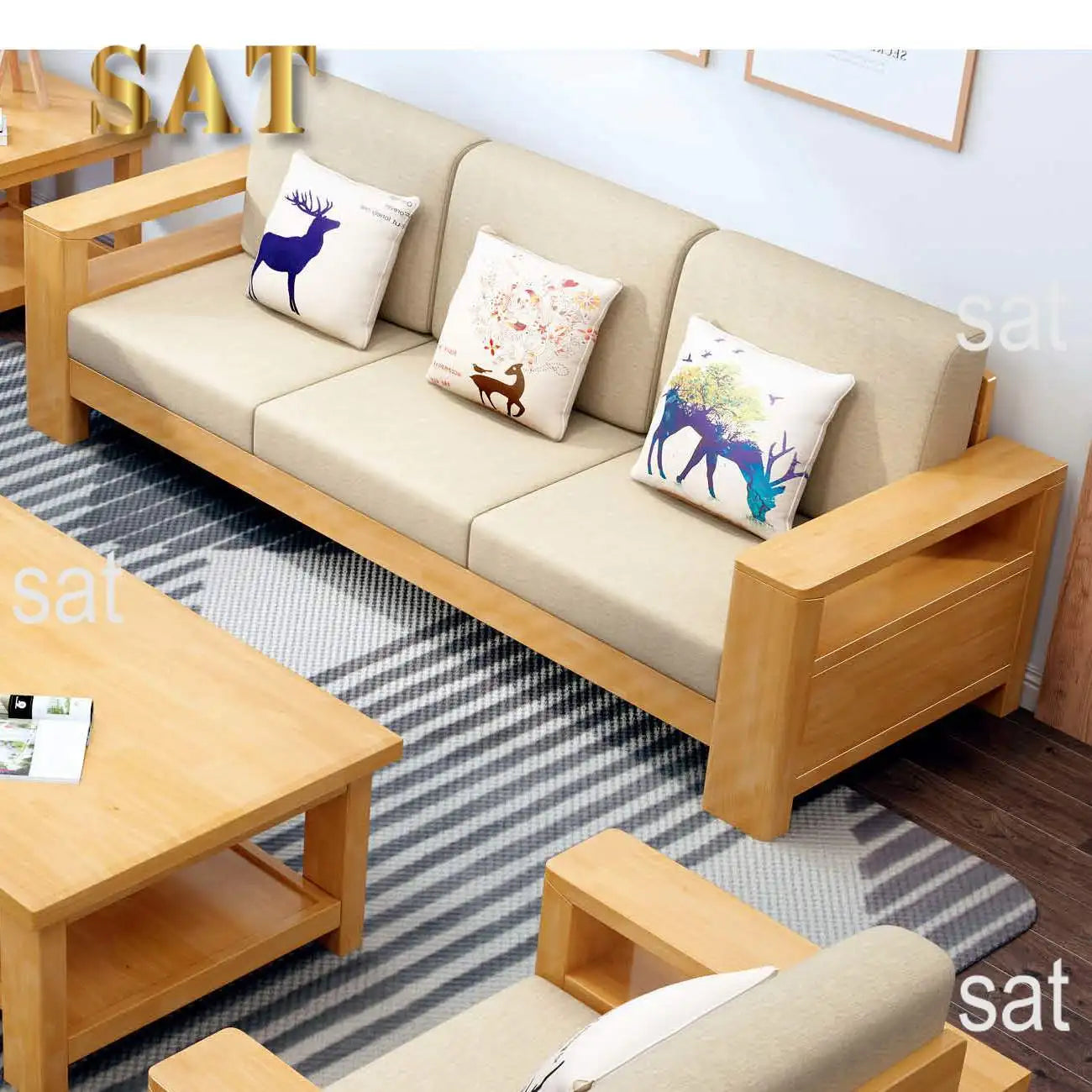 *# Modern Chinese Solid Wood Sofa Set Classic Living Room Small Household Furniture 1 2 3 Combination Sectional Fabric Sofa