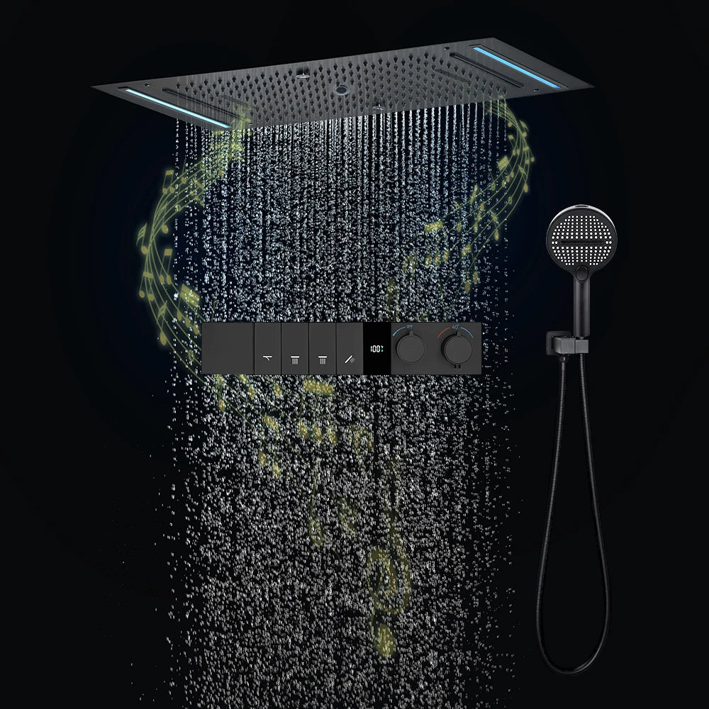 M Boenn 4 Functions Large Shower Set System Smart Digital Display Thermostatic Mixer Ceiling Black Shower Head Bathroom Faucets