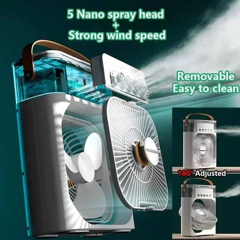 Portable 3 In 1 Mini Air Conditioner Fan Humidifier LED Night Light Adjustable Wind Speed Desktop Cooler For Bedroom Office Stud
