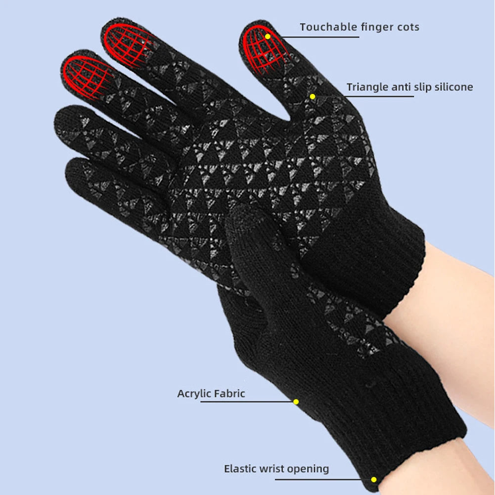 USB Heated Knitted Gloves Full Finger Gloves Non-Slip Touch Screen Gloves Thicken Winter Cycling Gloves for Men Women