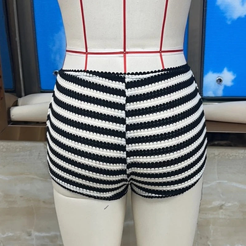 Women Y2k Striped Knitted Shorts Coquette Low Rise Stretchy Going Out Crochet Mini Shorts for Summer Beach Vacation Micro Short