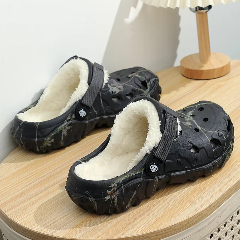 Winter Men Clogs Slippers Warm Furry Slippers Soft Home Cotton Shoe EVA Fluff Slides Casual Outdoor Comfortable Plush Fur Clogs