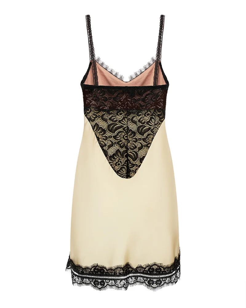 Mozision Contrast Lace Satin Slip Sexy Mini Dress Women Y2K Elegant Vintage Spaghetti Strap Sleeveless Backless Club Party Dress