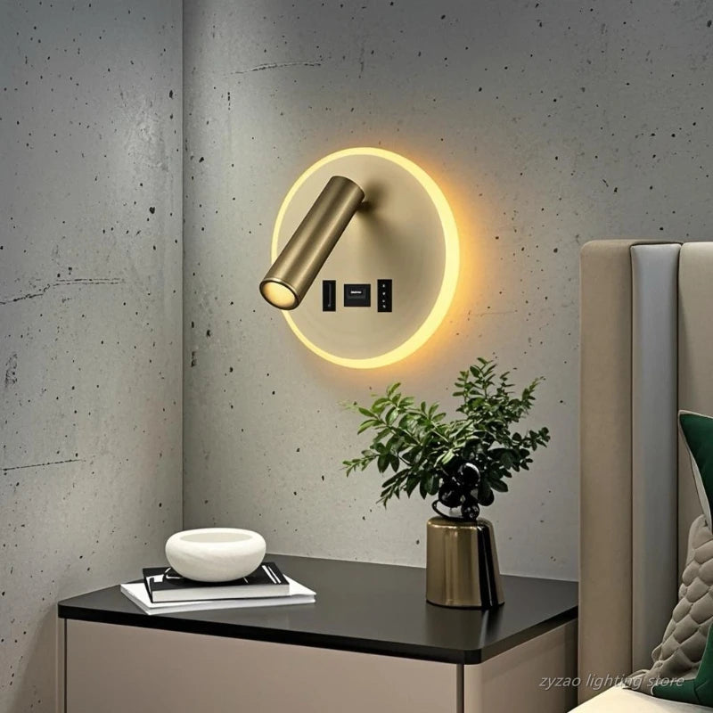 Modern Versatile LED Wall Sconce Lamp with Dual USB Ports Adjustable Side Reading Lights Modern Bedrooms Bedside Lamp