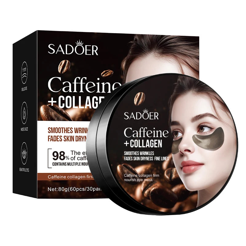 60pcs SADOER Caffeine Crystal Collagen Eye Mask Anti Dark Circles Ant -Aging Anti Wrinkles Moisturizing Eye Patches Skin Care