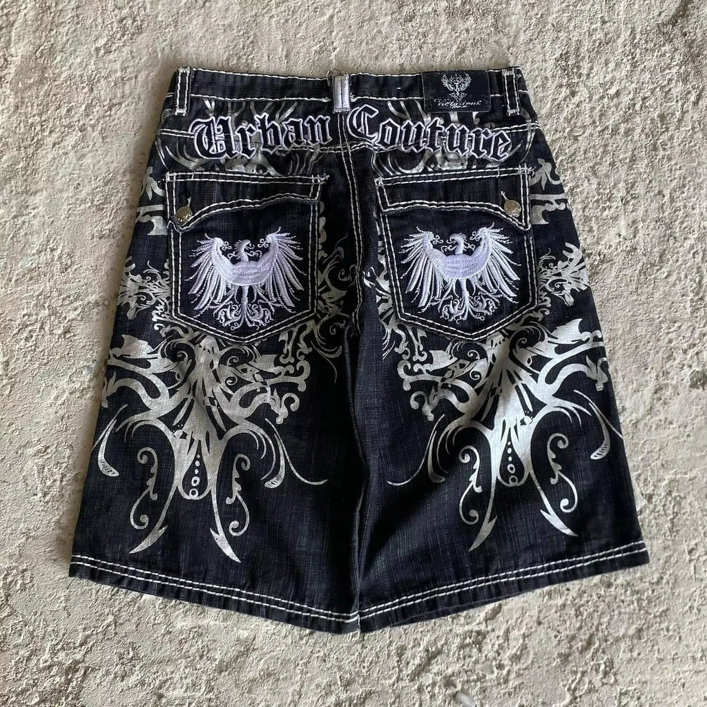 Y2K Fashion New Oversized Pocket Tooling Camouflage Loose Denim Shorts Unisex Gothic Punk Hip Hop Fashion Casual Joker Couple