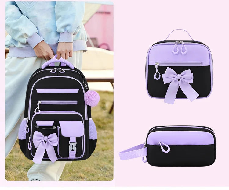 Cute Student Backpack 3pcs/set Primary Schoolbag Rabbits and Quicksand Kawaii Student Backpack Teenage Girls Handbag Rucksack