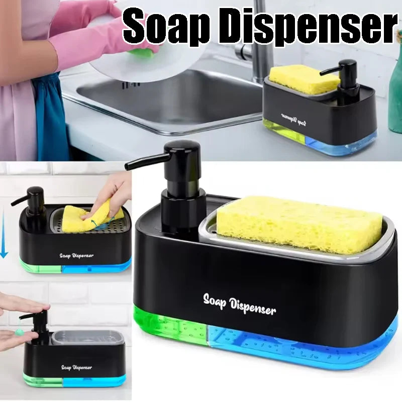 Kitchen Sink Organizer Set 3-in-1 Soap Dispenser with Dual Pump and Sponge Holder Space-Saving Cleaning Storage for Countertops