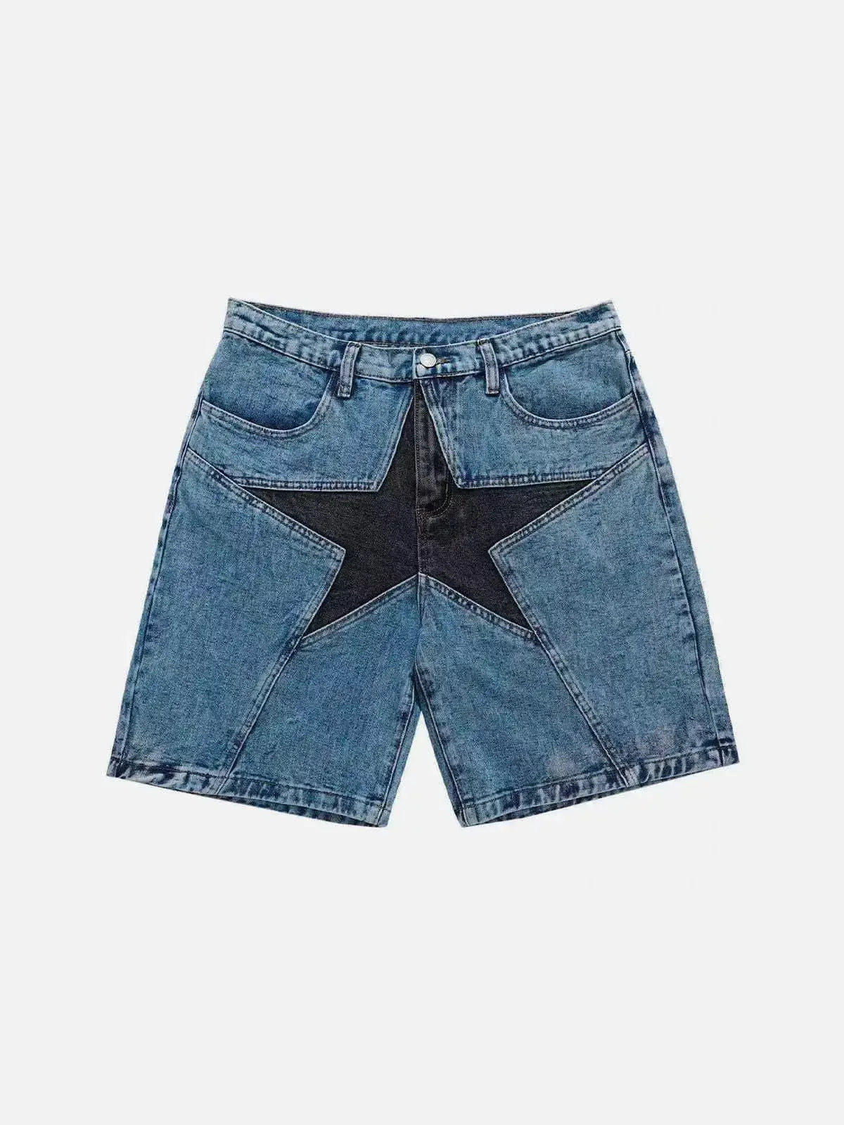 Women's Denim Pant Street Trend Loose Collision Colour Pentagram Appliqué Denim Middle Trousers High Waisted Jeans Pants