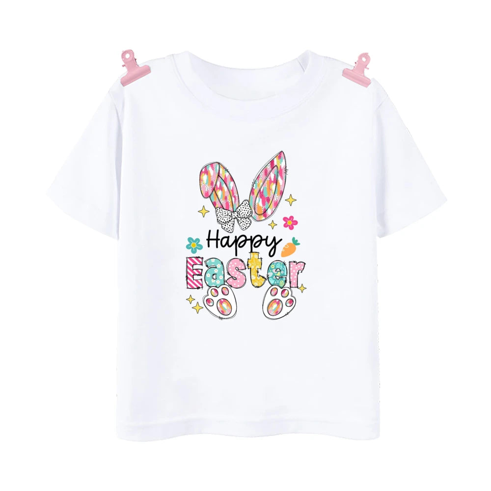 Happy Easter Bunny Print Kids Shirt Easter Party Boys Girls Outfit T-shirt Child Holiay Clothes Children Short Sleeve Shirts Tee