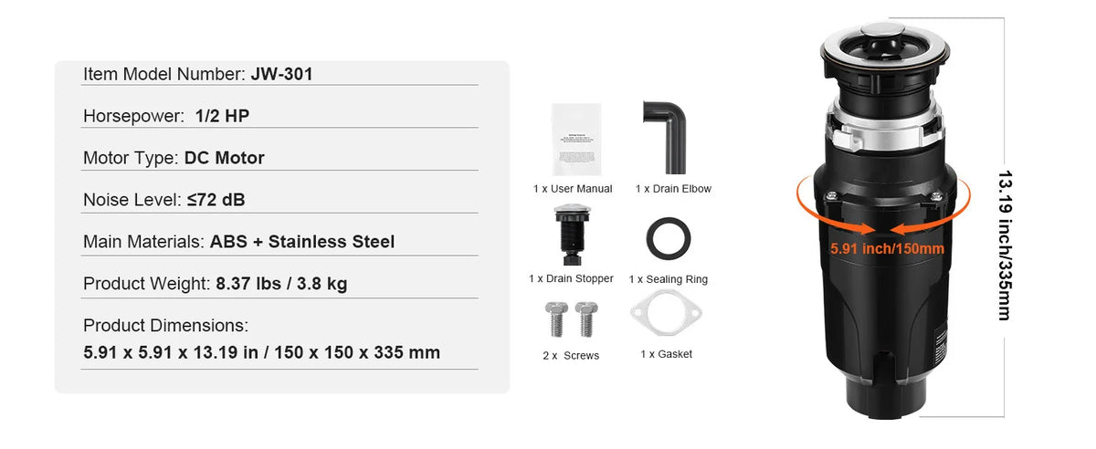 SucceBuy Garbage Disposal 1,1/2,3/4HP Continuous Feed Food Waste Disposer EZ Connect Food Waste Grinding System for Kitchen Sink