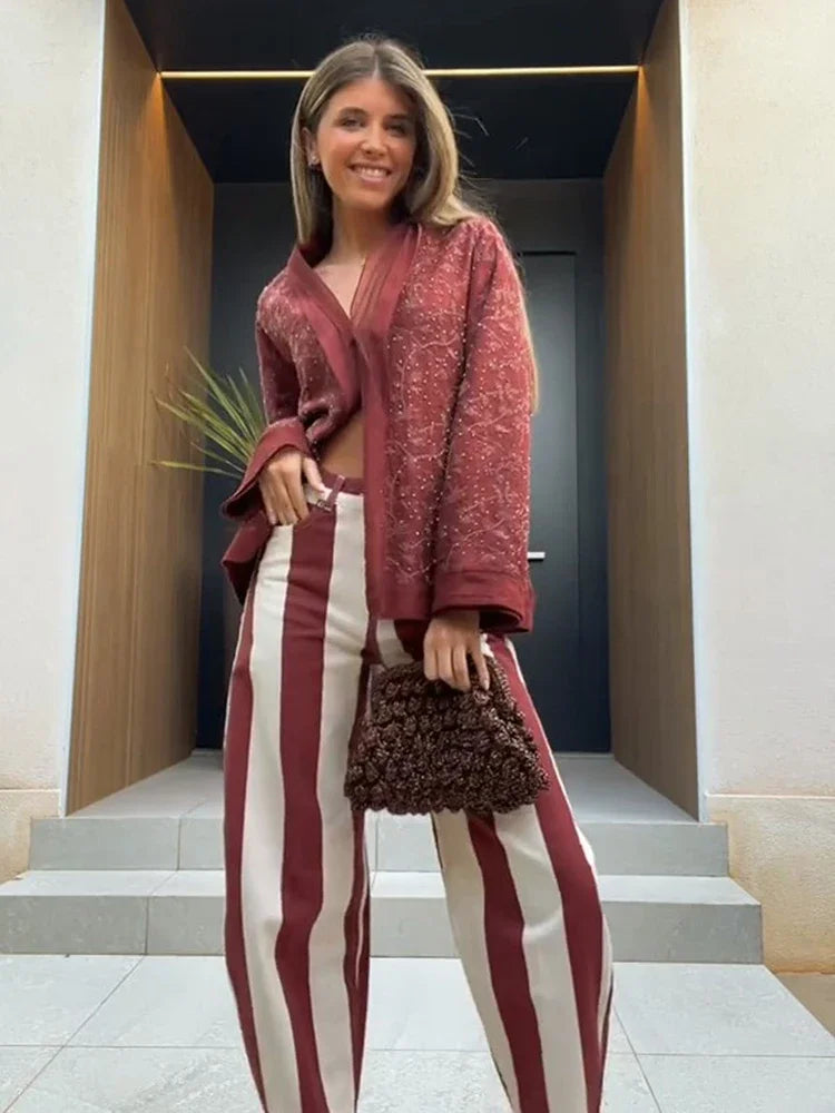 Casual Stripe Contrast Women's Pants Loose Zipper Button Pocket Wide Leg Female Pant 2026 Spring Summer Lady All-match Trousers