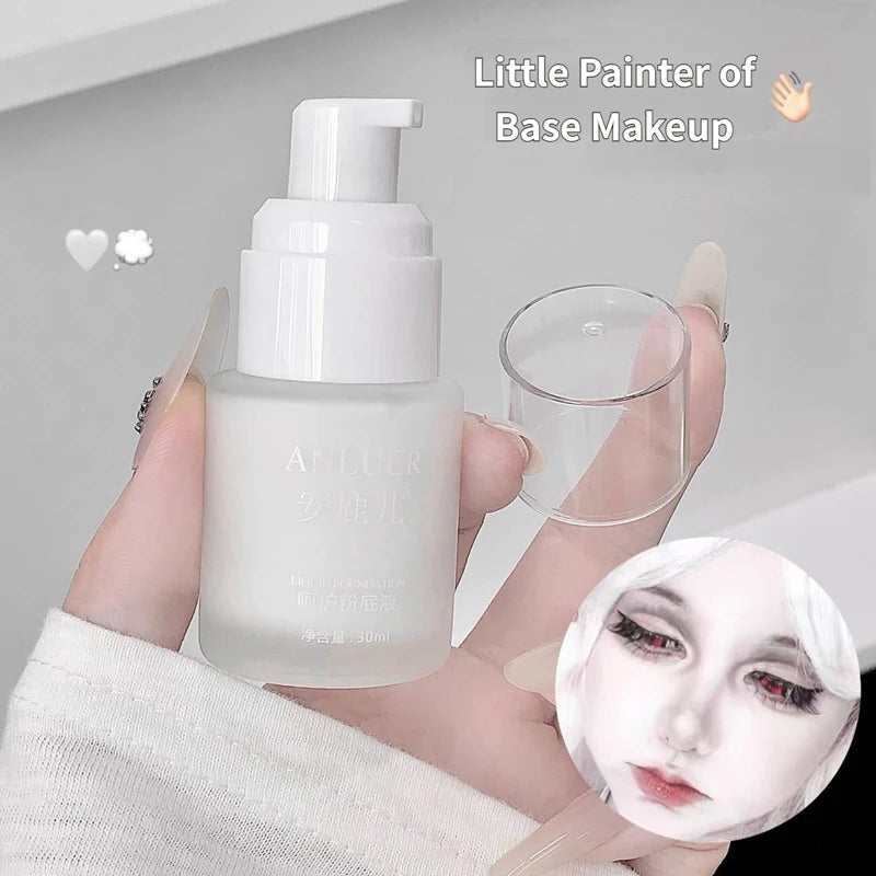 White Liquid Foundation Makeup, Matte Full Coverage Concealer, Waterproof Oil Control Face Paint for Cosplay Halloween Stage