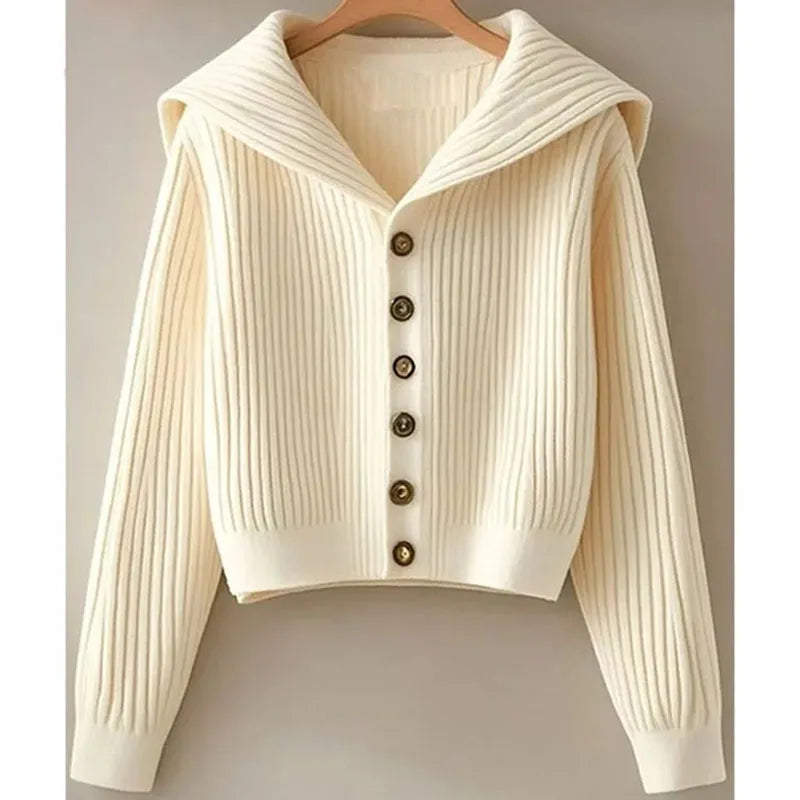 Spring Autumn Women Leisure Solid Color Knitted Retro Lady Fashion Long Sleeves Sweater Cardigan Lazy Wind Female Knitting Top