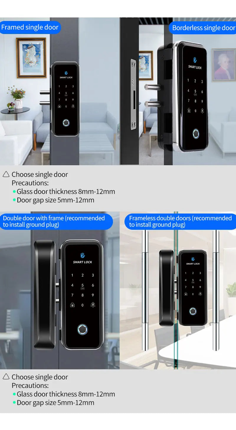 TTlock Smart Biometric Fingerprint WiFi Lock for Commercial Glass Door 5-in-1 Access Control (APP/Fingerprint/Card/Code/Remote)