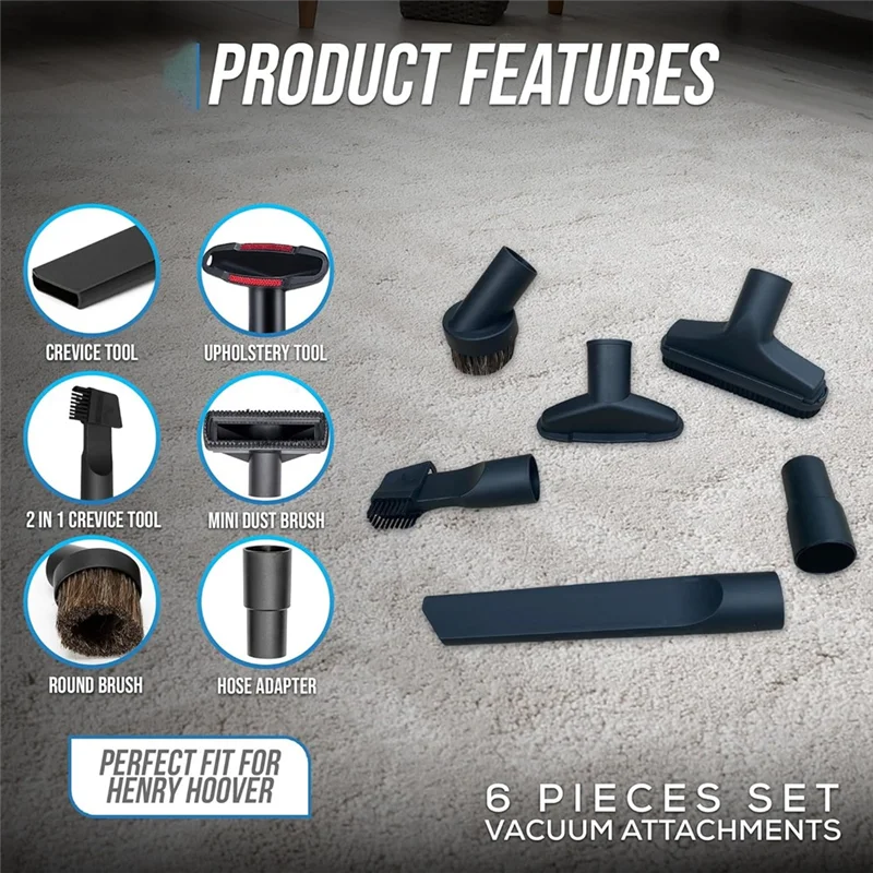 B43C For Henry Hoover Vacuum Cleaner Attachments Set-Head, Crevice, Upholstery Round Brush& Adapter Included