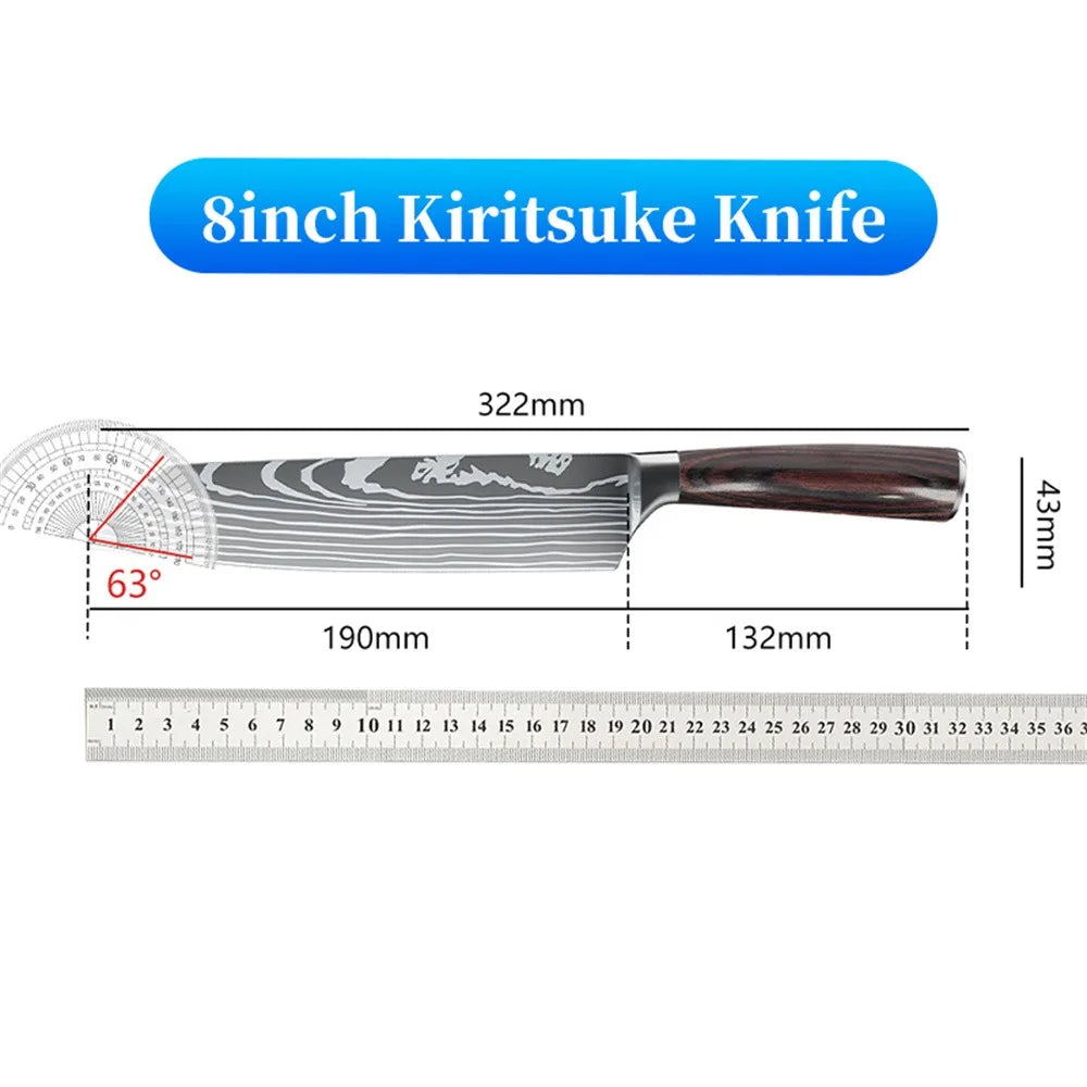 8 Inch Professional Japanese Kiritsuke Knife German High Carbon Stainless Steel Ultra Sharp Meat Fish Sushi Kitchen Chef's Knife