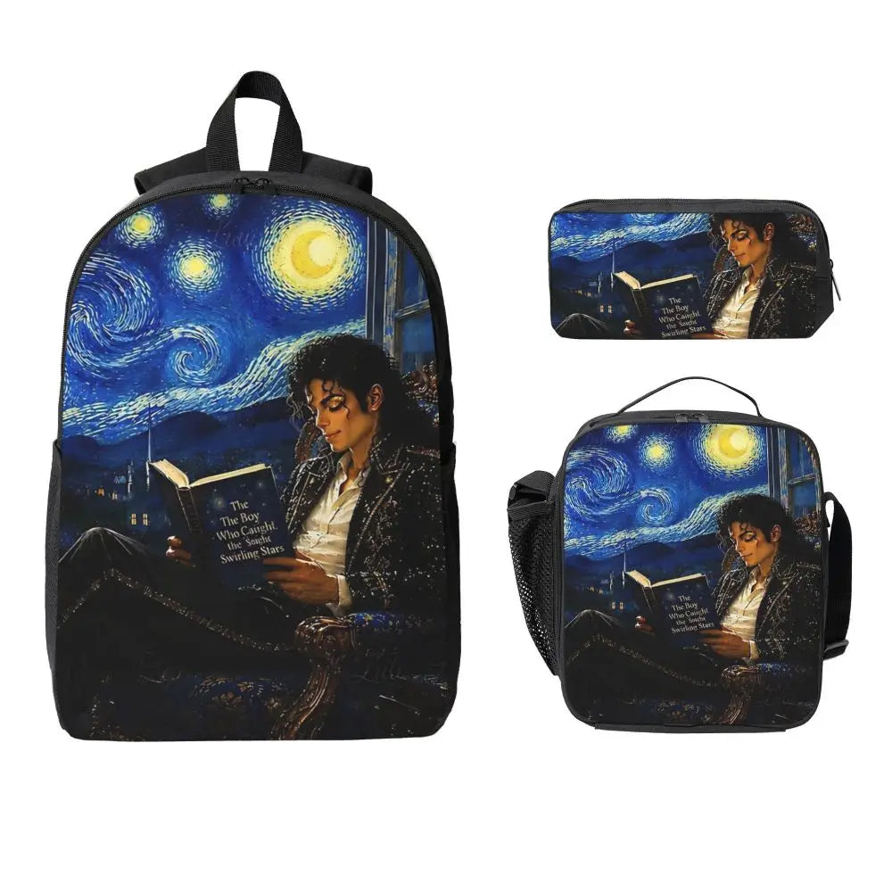MJ Pop Legend Music 3pecs/set Backpack for Student Shoulder Bag Lunch bag Pencil Case