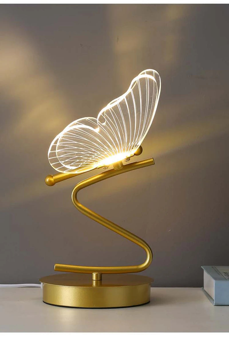 LED Table Lamp Indoor Lighting Switch Button Home Decoration Bedroom Bedside Living Room Restaurant Nordic Butterfly Desk Lamps