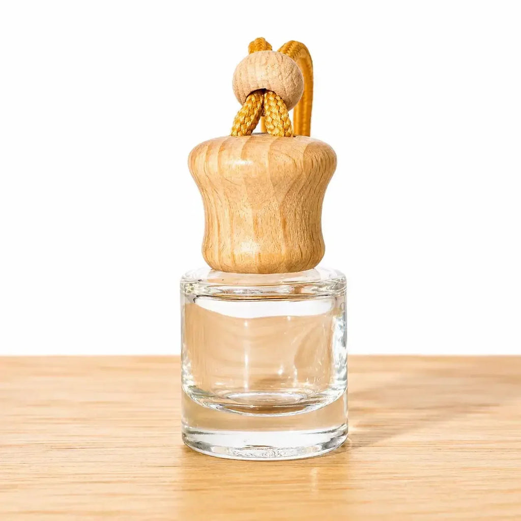 Car Air Freshener Pendant Perfume Glass Bottle With Wooden Caps Refillable Car Essential Oil Diffuser Bottle