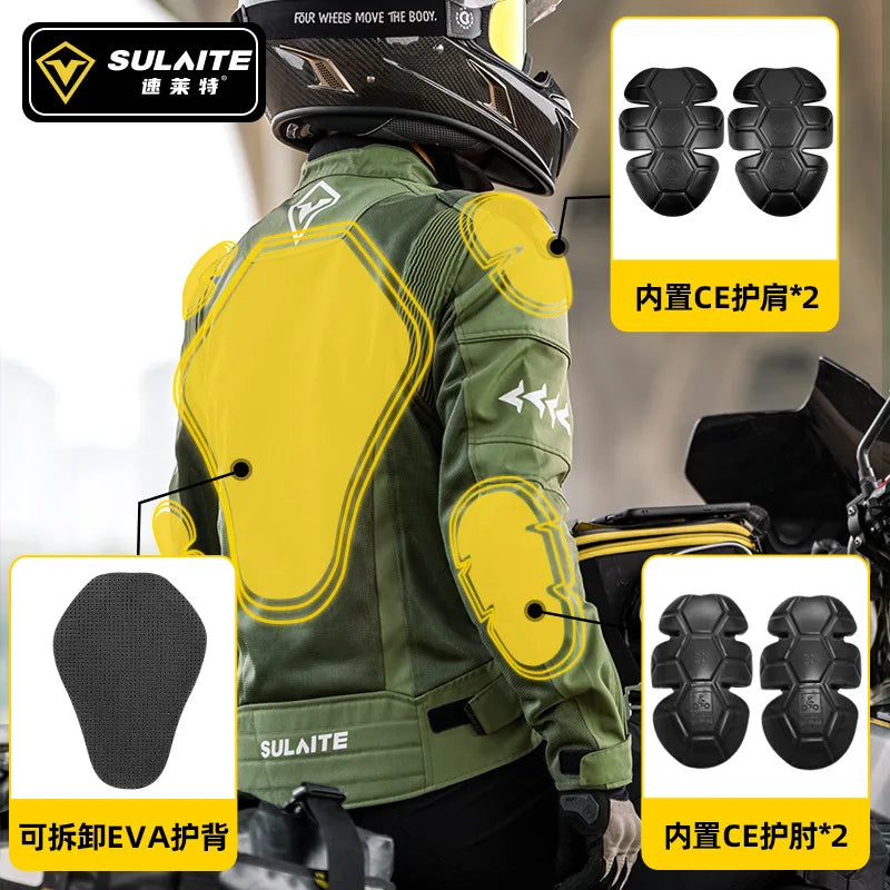 SULAITE Summer Motorcycle Jacket Suit Breathable Riding Gear Protective Racing Coat Motorbike Equipment for Men