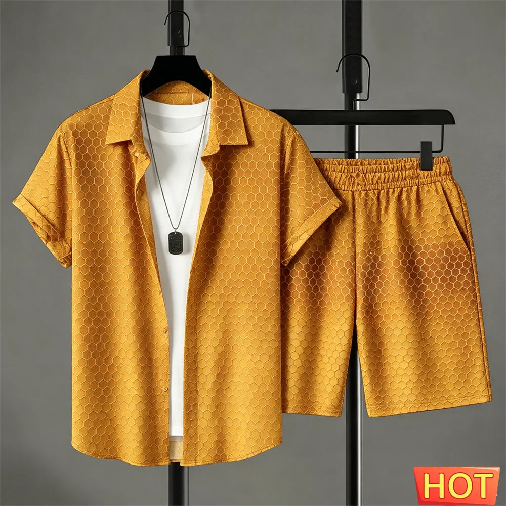 summer outfits man shirt set Gradient Leisure shirt set solid color 2 piece set leisure vacation outfit two piece fashion outfit
