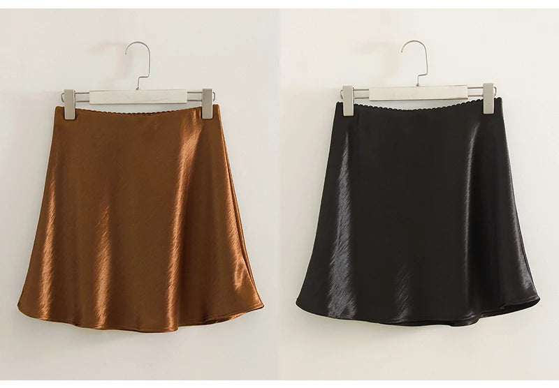 Summer Short Skirts For Women Office Wear Black A Line Luxury Mini Satin Skirt Ladies High Waist Simple Women's Skirts Silk