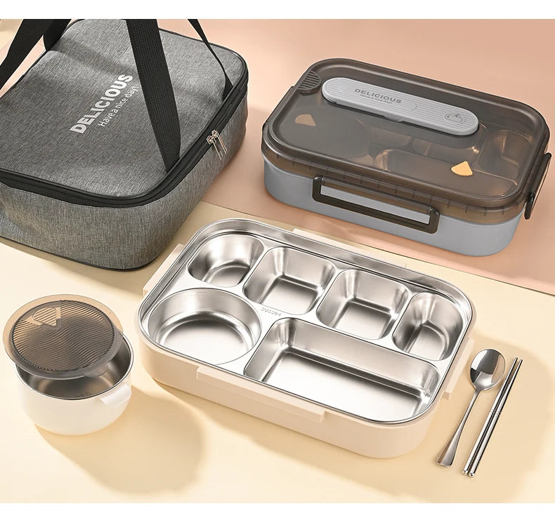 Portable Insulated Stainless Steel Lunch Box for Office Workers And Students Sealed Bento with Microwave Heating Food Container