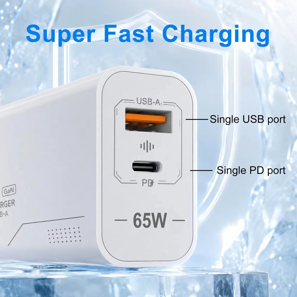 USB PD65W GaN Charger 2-Port Fast Charging Charger Type C High Speed Charge Mobile Phone Wall Adapter For Phone EU/US Charger
