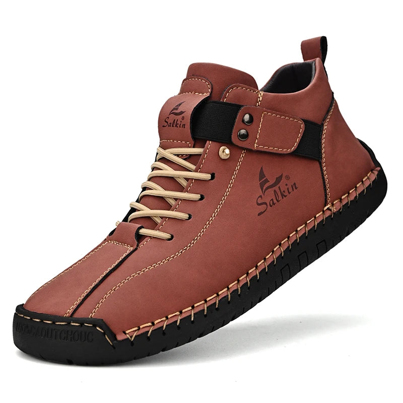 New Leather Casual Men Shoes Design Sneakers Man Breathable Leather Shoes Outdoor Men Ankle Boots