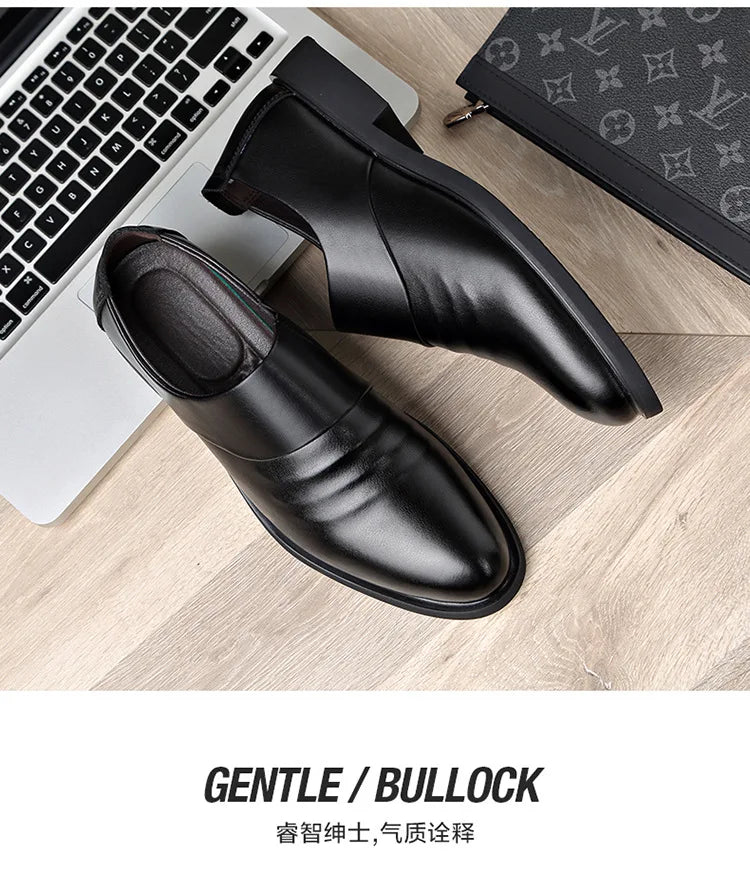 Spring Autumn Cow Leather Shoes for Men Fashion Casual Increase New Designer Men's Dress Shoes Black Platform Shoes Male