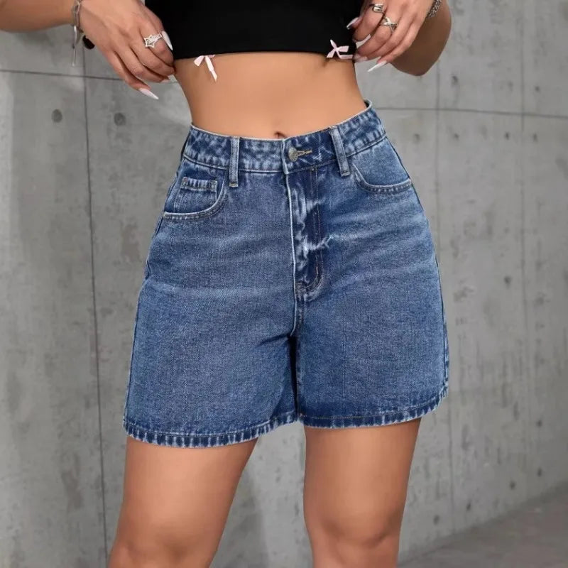 2026 Fashion Y2K Casual Shorts with Pockets Women High Waist Denim Vintage Washed Jeans Shorts Street Style Summer Daily Pants